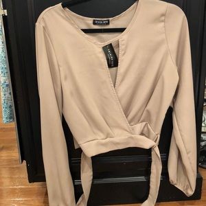 Tan strap around crop top